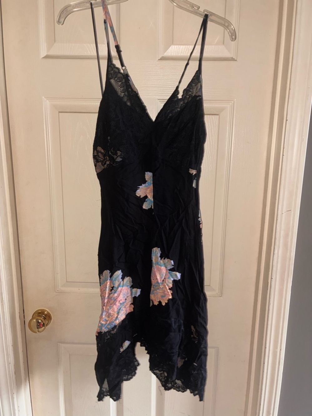 Free People Black Floral High-Low Slip Dress